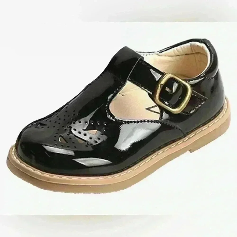 MG Baby Black Patent Leather Mary Jane Buckle Shoes Toddler Kids Size 6.5